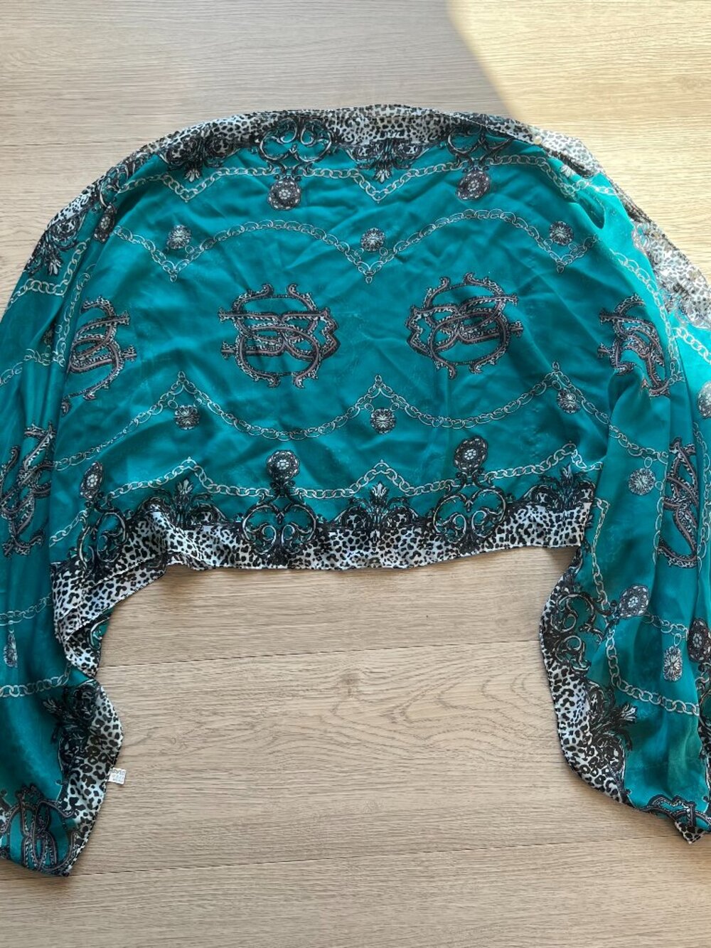 Teal Semi Sheer Shawl with Faux Pearl Detail